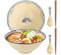 Edteanu Lot de 2 Bols Ramen Japonais en Céramique 1200ml avec Cuillères, Baguettes et Supports, Compatible Lave-Vaisselle et Micro-ondes