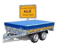 Eduard Bâche de remorque de qualité supérieure - 200 x 145 cm - Dimensions intérieures - Bâche bleue laquée brillante - Bâche plate pour remorque de voiture - Bâche en PVC imperméable avec accessoires