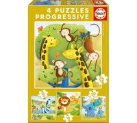 Educa Borrás – Puzzle progressif Animaux sauvages – 4 puzzles 12/16/20/25 pièces – +3 ans