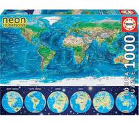 Educa 16760, Carte du monde, puzzle lumineux, 1000 pièces Puzzle pour adultes et enfants à partir de 10 ans, s'illumine dans le noir