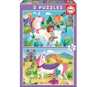 Educa 18064, Licornes et fées, set de puzzles 2x20 pièces pour enfants à partir de 3 ans, conte de fées
