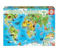 Educa 18115, Carte du monde avec animaux, puzzle de 150 pièces pour enfants
