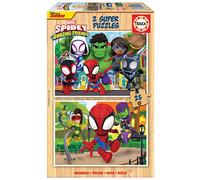 Educa - 2x25 Spidey & Ses Amazing Amis, 2 Puzzles de Bois écologique résistant avec 25 pièces chacune, Amusement Double départ, Mesure approximative: 26 x 18 cm, À partir de 3 Ans (19289)