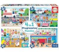 Educa Borrás – Puzzles progressifs 4 en 1 Héros en Action – 20/40/60/80 pièces – Dès 4 ans