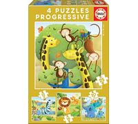 Educa Borrás – Puzzle progressif Animaux sauvages – 4 puzzles 12/16/20/25 pièces – +3 ans