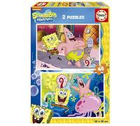 Educa Borrás Puzzle Bob l'Éponge – Lot de 2 puzzles de 48 pièces, grandes pièces 28×20 cm