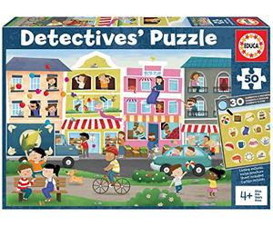 Educa - Detectives' Puzzles, en Ville, Puzzle Enfant 50 pièces, Assemblez Le Puzzle et Trouvez Les Objets perdus, Plus 4 Ans (18894)