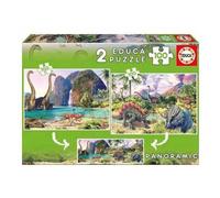 Educa Borrás – Puzzle junior Dino World – 2 puzzles panoramiques 100 pièces +8 ans