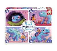 Educa Borrás – Set de 4 puzzles progressifs Dinos sympathiques 20/40/60/80 pièces 28x20 cm Dès 4 ans