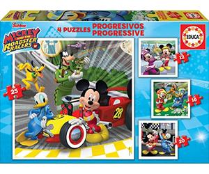 Educa - Disney Mickey Top Départ. 4 Puzzles Progressifs Enfant 12/16/20/25 pièces. +3 ans. Ref. 17629