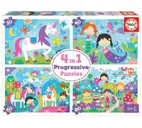 Educa Fantasy World Set of 4 Progressive Children's Puzzles from 20 to 80 Piec