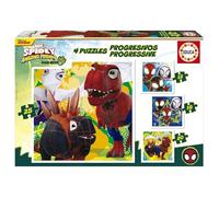 Educa - Lot de 4 Puzzles progressifs pour Enfants de 12 à 25 pièces. Dino Spidey. Dimensions : 16 x 16 cm. Recommandé pour Les 3 Ans et Plus (20343)