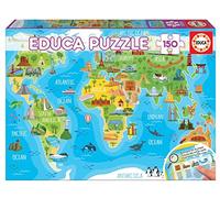 Educa - Mappemonde Monuments. Puzzle educatif pour Enfant avec 150 pièces. Recommandé à partir de 6 Ans (18116)