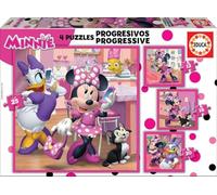Educa - Minnie et The Happy Helpers, 4 Puzzles Enfant Progressifs, +3 Ans (17630), Cranberry