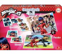 Educa - Miraculous Ladybug Superpack de 2 Jeux et 2 Puzzles: Jeu de Domino, Jeu de Identic et 2 Miraculous Ladybug Puzzle (17259)