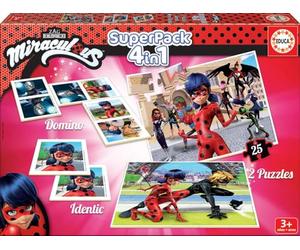 Educa - Miraculous Ladybug Superpack de 2 Jeux et 2 Puzzles: Jeu de Domino, Jeu de Identic et 2 Miraculous Ladybug Puzzle (17259)