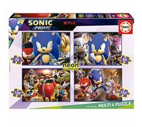 Educa - Multi 4 Sonic Prime Neon | Ensemble de 4 Puzzles pour Enfants progressifs de 50 à 150 pièces Qui Brillent dans l'obscurité. Mesure : 34 x 24 cm. +5 Ans (19631)