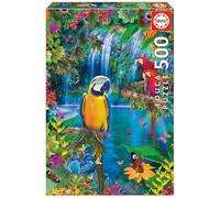Educa - Oiseaux Tropicaux Puzzle 500 pièces | Perroquets Cascade Amazonie Jungle Couleurs Vives | 48 x 34 cm | Dès 11 Ans (15512)