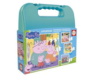 Educa - Peppa Pig | Lot de 4 Puzzles Enfants progressifs de 6 à 12 pièces présentés dans Une Fantastique Valise | Mesure approximative : 16 x 16 cm. Recommandé pour Les 3 Ans et Plus (20328)