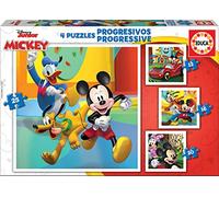 Educa - Progressive Mickey & Friends, 4 Puzzles en Carton progressif avec 12-16-20-25 pièces chacune, Mesure approximative de Chaque Puzzle: 16 x 16 cm, À partir de 3 Ans (19294)