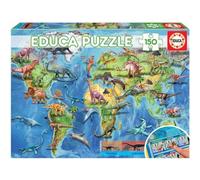 EDUCA Puzzle Carte du monde avec dinosaures 150 pièces