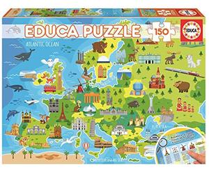 Educa - Puzzle de 150 pièces pour Enfants | Carte d'europe. avec ce Puzzle, Ils découvriront Les Principaux Monuments d'europe dans Chaque Pays. Recommandé à partir de 6 Ans (18607)