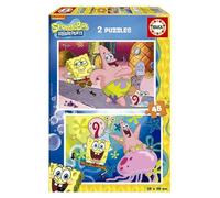 Educa Borrás Puzzle Bob l'Éponge – Lot de 2 puzzles de 48 pièces, grandes pièces 28×20 cm