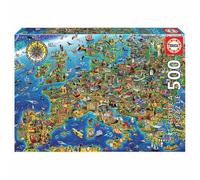 Educa Borrás Puzzle La folle carte d'Europe 500 pièces - Carte géographique 48 x 34 cm Dès 11 ans