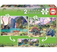 EDUCA Puzzle Panorama Monde des dinosaures 2x100 pièces