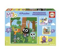 Educa Borrás – Lot de 4 puzzles progressifs Milo – 12 à 25 pièces, 16×16 cm, dès 3 ans