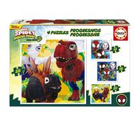 Educa – Lot 4 puzzles progressifs Dino Spidey – 12/16/20/25 pièces – 16x16 cm – Dès 3 ans