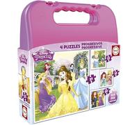 Educa - Puzzle Progressif Mallette Disney Princesses 12-25 Pièces Enfant | 4 puzzles progressifs 12-25 pièces, Disney Princess, dès 3 ans (16508)