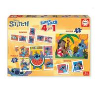 Educa Borrás - Jeu Superpack Stitch 4 en 1 - Dominos, Mémoire & 2 Puzzles - Disney Dès 3 ans