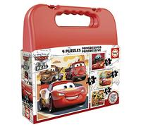 Educa - Puzzles Cars | Ensemble de 4 puzzles progressifs de 12 à 25 pièces présentées dans une mallette; Pour que les garçons et les filles osent avec différents niveaux de difficulté | +3 ans (19677)