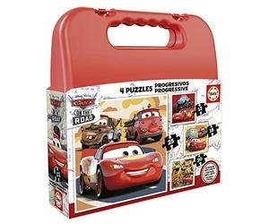 Educa - Puzzles Cars | Ensemble de 4 puzzles progressifs de 12 à 25 pièces présentées dans une mallette; Pour que les garçons et les filles osent avec différents niveaux de difficulté | +3 ans (19677)