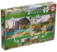 Educa - Puzzles Junior. Dino World. 2 Puzzles Enfant Panoramiques 100 pièces. +8 Ans (15620)