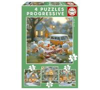Educa - Set de 4 Puzzles progressifs pour Enfants de 12 à 25 pièces. Ville des Lapins. Dimensions : 16 x 16 cm. Recommandé à partir de 3 Ans (20217)