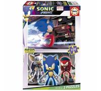 Educa - Sonic Prime Neon Lot de 2 puzzles avec 100 pièces phosphorescentes. 40 x 28 cm. +6 ans (19629) EDUCA