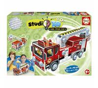 Educa - Studio 3D Puzzle avec pièces en forme d'écrous et de boulons. Construire un camion de pompiers à partir de zéro. +5 ans (19186) EDUCA