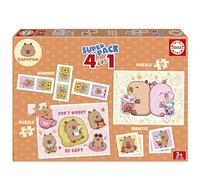Educa - Superpack Capyfun 4 en 1 | Coffret Jeux Enfants : 2 Puzzles 25 et 50 pièces, Domino 21 pièces, Jeu Mémoire 28 Cartes | Personnage Capybara | Dès 3 Ans (20481)