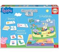 Educa - SuperPack Peppa Pig 4 en 1 | Coffret Multi-Jeux Enfants : 2 Puzzles 25 pièces, Jeu Emboîtables, Jeu Association | Licence Peppa Pig | Dès 3 Ans (16229)