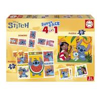 Educa Borrás - Jeu Superpack Stitch 4 en 1 - Dominos, Mémoire & 2 Puzzles - Disney Dès 3 ans