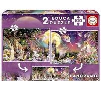 Educa - Triptyque 2x100 Fairy | 2 Puzzles de 100 pièces, Júntas et Vous obtiendrez Un Fantastique Puzzle panoramique | Mesure approximative: 40 x 28 cm | À partir de 6 Ans (19291)