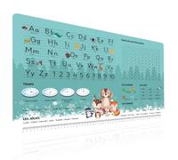 Éducatif Sous-main pour Enfant 40x60cm - Français - Thème Animaux - ABC - 1X1 - Formes - Heures - Tapis de Bureau Imperméable - Cuir PU Double Face effaçable facile à Nettoyer
