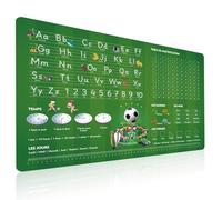 Éducatif Sous-main pour Enfant 40x60cm - Français - Thème Football - ABC avec Animaux - 1X1 - Formes - Heures - Tapis de Bureau Imperméable - Cuir PU Double Face effaçable facile à Nettoyer