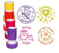 Education Enchantée 4 Tampons Enseignants: Champion, Avec Aide, Belle Ecriture, Très Bon Travail/Continue. 22mm Re-éncrable