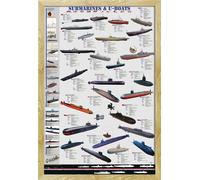 Educational - Éducation - Affiches - Submarines & U-Boats Sous-marins + cadre interchangeable, Shinsuke® Maxi MDF hêtre, vitre acrylique