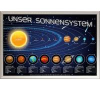 Educational - Éducation - Poster - Notre système solaire + cadre interchangeable, Shinsuke® Maxi aluminium argenté, vitre acrylique