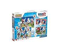 Clementoni Jouet éducatif 4-en-1 Sonic – Puzzles 30 & 48 pièces, 6 cubes, 1 mémo – 3-5 ans
