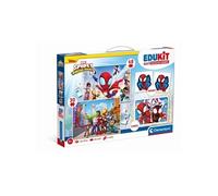 Edukit - Spidey -Coffret apprentissage 4 en 1 - 2 puzzles, 1 mémo, 1 jeu de 6 cubes - Fabriqué en Italie - Dés 4ans